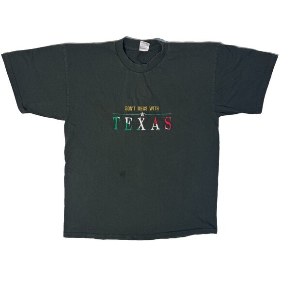 Dont Mess With Texas Embroidered Forest Green Y2K Tshirt - XL - Picture 1 of 5